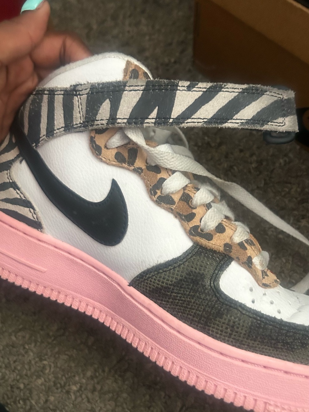 Nike Low-Top Sneaker — White, Black, Pink with Animal Print Accents